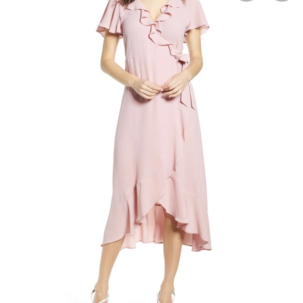 Chelsea28 pink wrap floral dress, size small